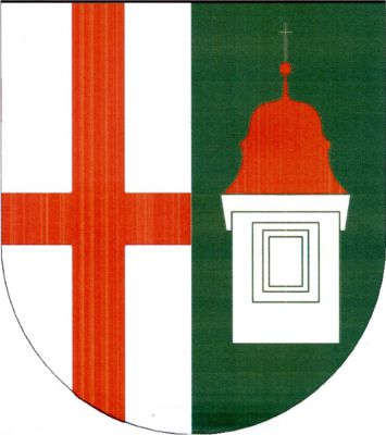 Ve stříbrno-zeleně polceném štítě vpravo červený heroldský kříž, vlevo stříbrná věž s oknem a s červenou střechou. Znak Věžná