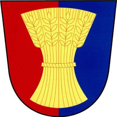 V červeno-modře polceném štítě zlatý snop. Znak Víchová nad Jizerou