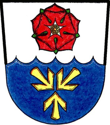 Ve stříbrno-modře vlnkovitě děleném štítě nahoře červená růže se zlatým semeníkem a zelenými kališními lístky, dole tři (2,1) přivrácené zlaté hroty šípů. Znak Vidov