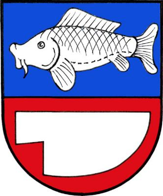 V modro-červeně děleném štítě nahoře kapr, dole doleva položená radlice, obojí stříbrné. Znak Vír
