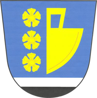 V modrém štítě nad stříbrno - černě dělenou patou vpravo tři růže pod sebou, vlevo doleva obrácená radlice, vše zlaté. Znak Víska u Jevíčka
