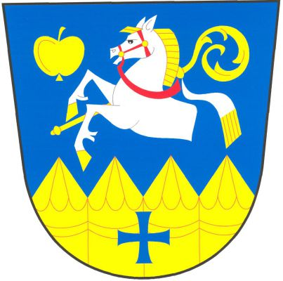 V modrém štítě nad zlatou palisádovou hradbou s modrým řeckým křížem polovina stříbrného koně se zlatou zbrojí a hřívou, červeným uzděním, šikmo podložená zlatou berlou závitem doleva se stříbrným sudariem a zlatým třepením. Vpravo nahoře zlaté jablko. Znak Vítanov