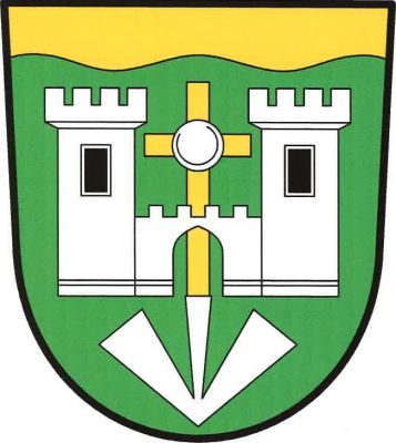 V zeleném štítě pod zlatou vlnitou zvýšenou hlavou hrad se dvěma věžemi, každá s černým oknem a s cimbuřím, spojenými hradbou, prázdnou gotickou bránou, vše stříbrné. Hrad podložen zlatým latinským křížem s perlou na křížení a s dolním ramenem zakončeným hrotem střely, obojí stříbrné. Znak Vitějovice