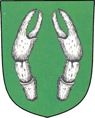 V zeleném štítě dvě vztyčená stříbrná račí klepeta. Znak Vohančice