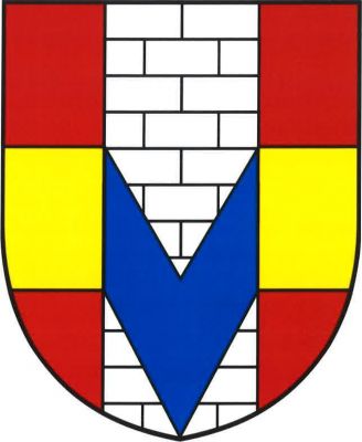 V červeném štítě se zlatým břevnem stříbrný kvádrovaný kůl, v něm snížená a dolů obrácená modrá krokev. Znak Vojtěchov