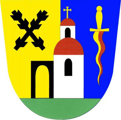 Ve zlato-modře polceném štítě na zelené patě stříbrná okrouhlá kaple s věží s červenými střechami, dvěma černými okny a zlatým křížkem, k níž zprava přiléhá černá prázdná brána, vpravo nahoře zkřížené černé ostrve, vlevo postavený zlato-červeně polcený plamenný meč se zlatým jílcem. Znak Vracovice