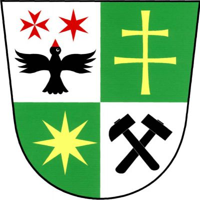 Stříbrno-zeleně čtvrcený štít. V prvním poli vzlétající černá vrána s červeným zobákem provázená nahoře osmihrotým křížem a hvězdou, obojí červené. Ve druhém poli zlatý patriarší kříž, ve třetím poli zlatá osmihrotá hvězda, ve čtvrtém poli černá hornická kladívka. Znak Vrančice