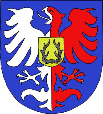 V modrém poli stříbrno-červeně polcená orlice. Na hrudi zlatý štítek s černým parožím. Znak Vrchotovy Janovice