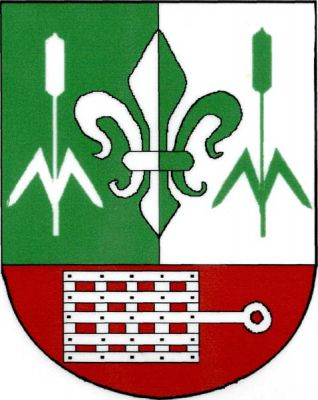 V zeleno-stříbrně polceném štítě nad červenou patou s doleva položeným stříbrným roštem lilie provázená dvěma orobinci, každý se dvěma listy, vše opačných barev. Znak Výšovice