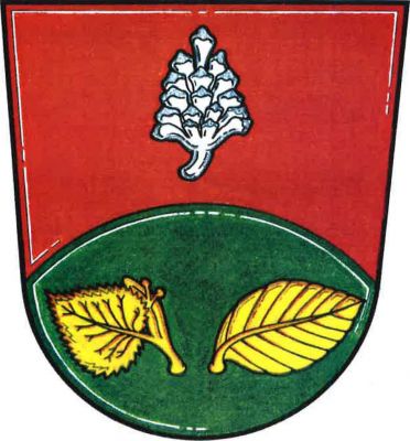 V červeno-zeleně do oblouku děleném štítě nahoře vztyčená stříbrná borová šiška, dole dva odvrácené listy, vpravo lipový s listenem o dvou plodech, vlevo bukový, vše zlaté. Znak Záboří