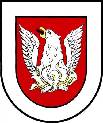 V červeném štítě se stříbrným lemem vzlétá ze zlatých plamenů stříbrný Fenix se zlatou zbrojí. Znak Zabrušany
