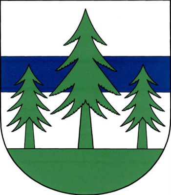 Ve stříbrném štítě s modrým zúženým břevnem vyrůstají z trávníku tři smrky, prostřední vyšší, vše zelené. Znak Záchlumí
