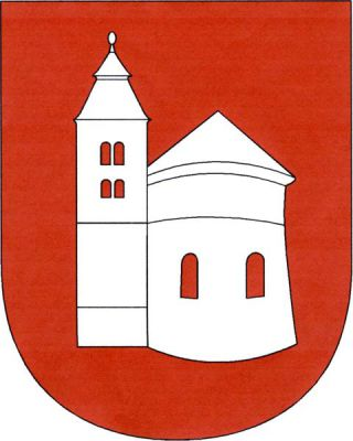 V červeném štítě románská rotunda se dvěma prázdnými okny, k níž zprava přiléhá věž se dvěma románskými sdruženými okny nad sebou a dvojitou valbovou střechou s makovicí, vše stříbrné. Znak Zákolany