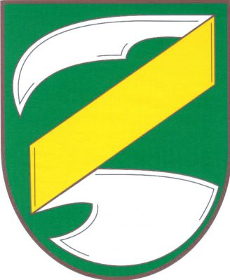 V zeleném štítě volné zlaté šikmé břevno, z něhož nahoře vyniká doleva položené krojidlo, dole položená radlice, obojí stříbrné. Znak Zvěrkovice