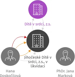 Jihočeské Dítě v srdci, z.s., v likvidaci, IČO: 02019523: vizualizace vztahů osob a společností