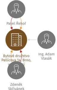Bytové družstvo Pellicova 1a, Brno, v likvidaci, IČO: 03029042: vizualizace vztahů osob a společností
