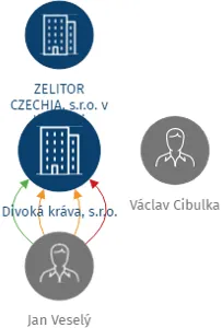 Divoká kráva, s.r.o., IČO: 03678661: vizualizace vztahů osob a společností
