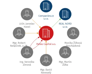 Pallas Capital a.s., IČO: 04288998: vizualizace vztahů osob a společností
