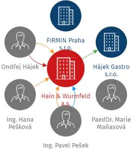 Hain & Wurmfeld a.s., IČO: 06187030: vizualizace vztahů osob a společností