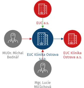 EUC Klinika Ostrava s.r.o., IČO: 06461271: vizualizace vztahů osob a společností