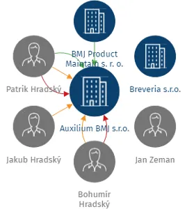Auxilium BMJ s.r.o., IČO: 09612815: vizualizace vztahů osob a společností