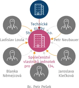 Společenství vlastníků jednotek pro dům č. p. 134, 387 16 Volenice, IČO: 09763601: vizualizace vztahů osob a společností