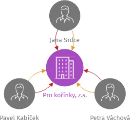 Pro kořínky, z.s., IČO: 19096348: vizualizace vztahů osob a společností