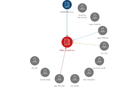 Těžba nerostů a.s., IČO: 26431891: vizualizace vztahů osob a společností