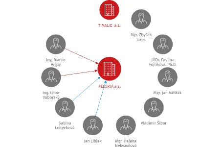 PELORIA a.s., IČO: 28863577: vizualizace vztahů osob a společností