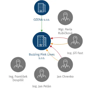 Buzzing Pink Lines s.r.o., IČO: 29220921: vizualizace vztahů osob a společností