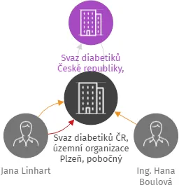 Svaz diabetiků ČR, územní organizace Plzeň, pobočný spolek, IČO: 45333785: vizualizace vztahů osob a společností